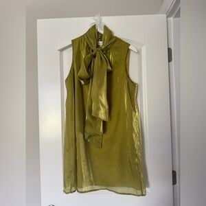 Anthropologie Green Tie Front Mini Dress